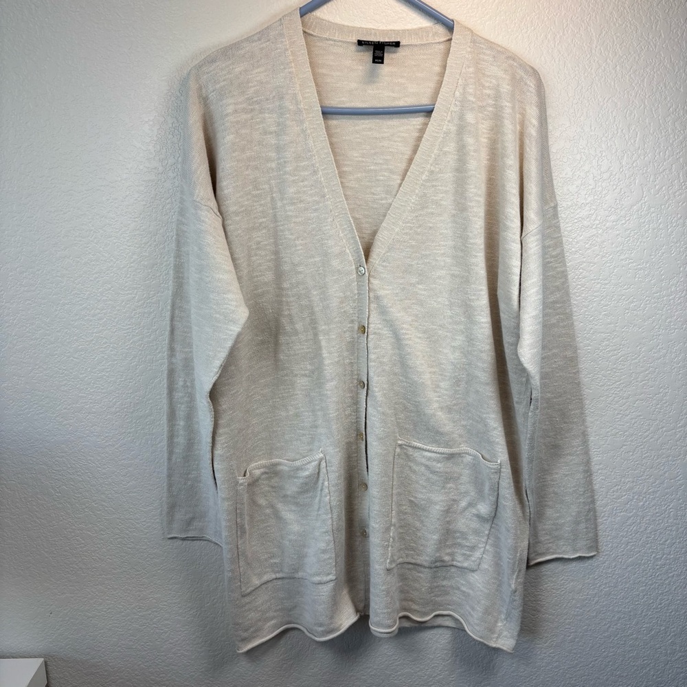 Eileen Fisher Organic Linen Cotton
Blend Long Cardigan Beige / Ivory - M